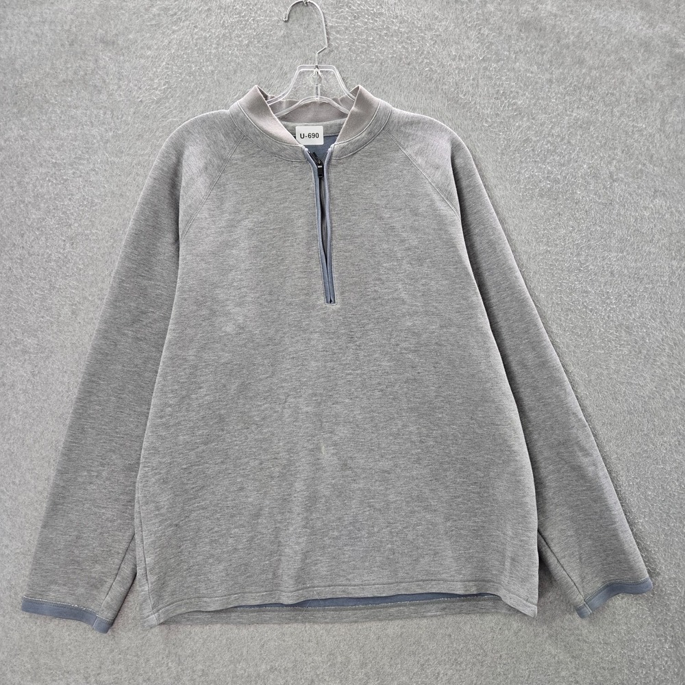 Adidas Men Sweater Large Gray‎ Logo 1/4 Zip Long Sleeve